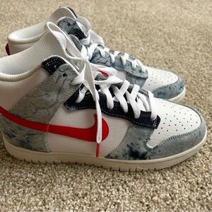 Nike Kids' White and Denim Blue Sneakers with Red Swoosh